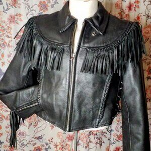 Fringed Leather Moto Jacket Size Medium